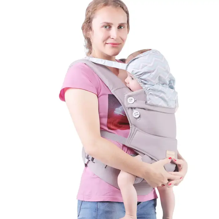 4-in-1 Cotton Baby Carrier with Hip Seat & Hood — Newborn to Toddler
