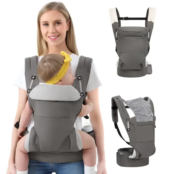 Ergonomic Hip Seat Baby Carrier with Storage Pockets — Grey