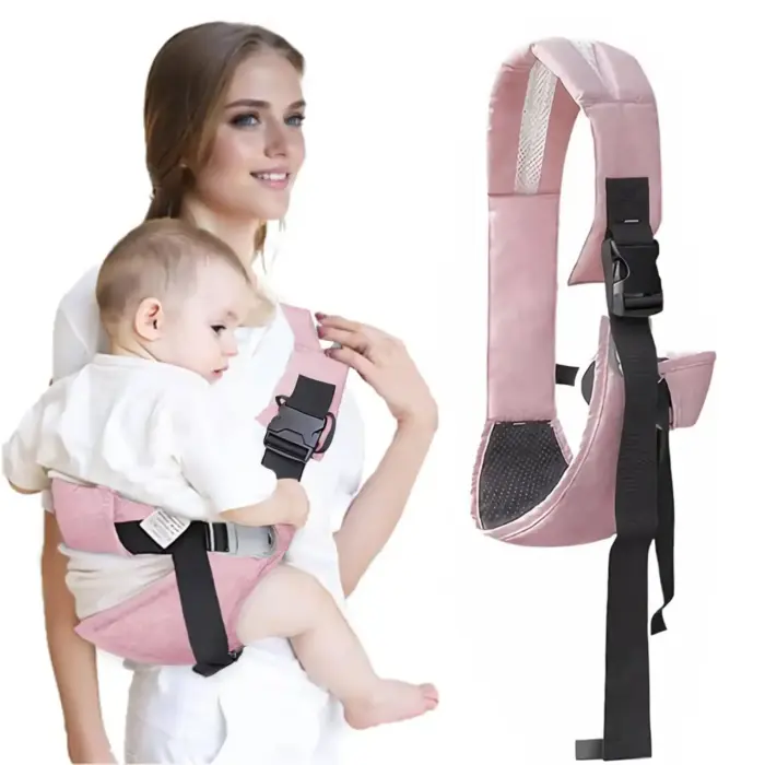 Foldable Baby Sling Carrier with Anti-Slip Seat, 2-in-1, Pink