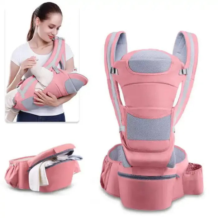 Hip Seat Baby Carrier with Storage Compartment & Removable Hood