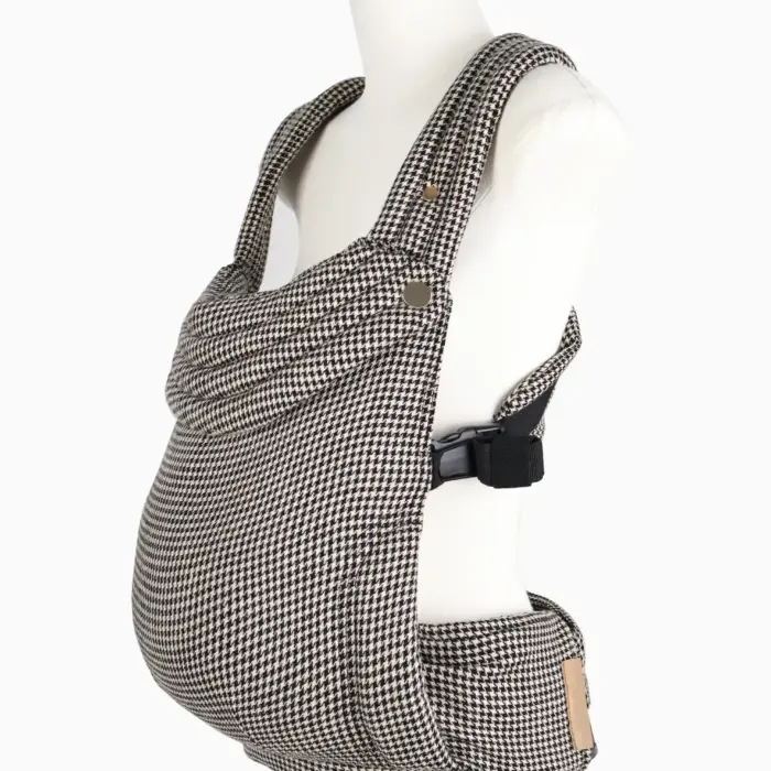 Houndstooth Tweed Baby Carrier — Cross-Back, Silver Press-Studs