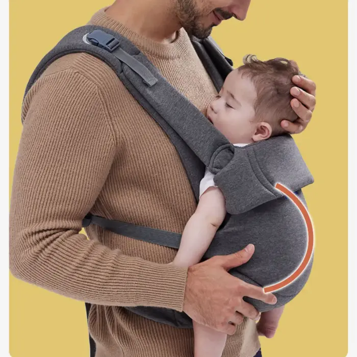 Jersey and Mesh Soft-Structured Carrier with Integrated Head Support and M-Position Seat