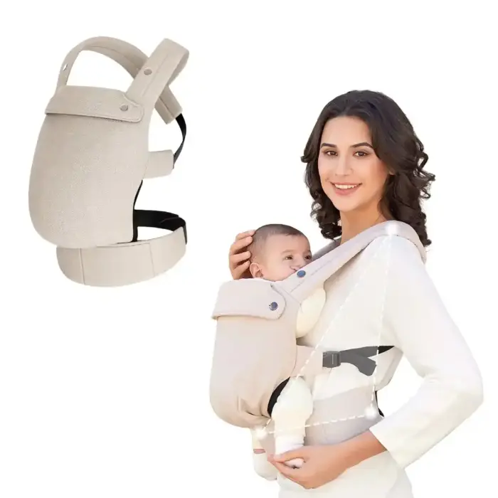 Linen-Cotton Newborn Carrier with EVA Waist Panel and Foldable Neck Support