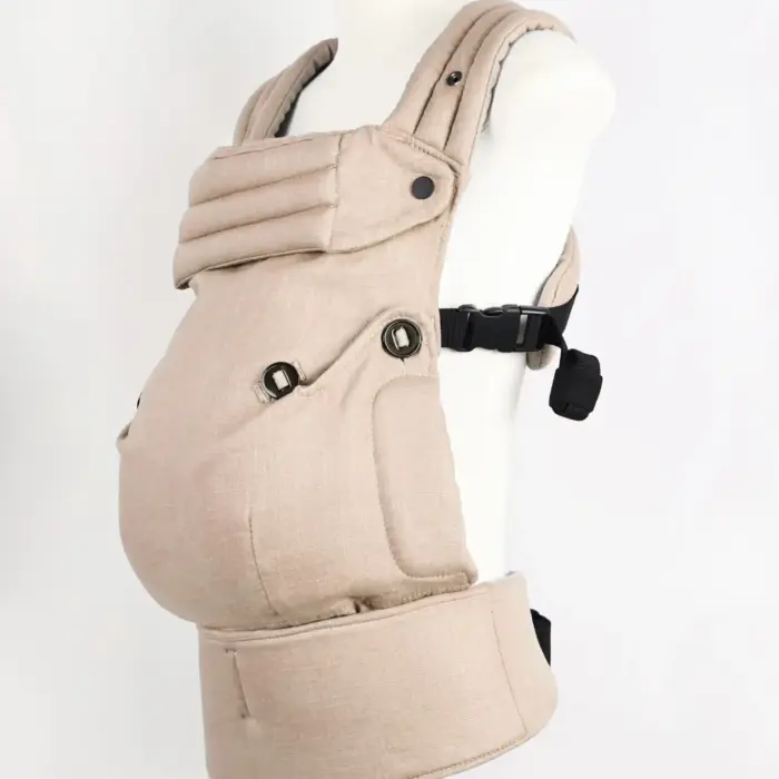 Natural Linen Full-Buckle Baby Carrier with Newborn Head Support — Sand