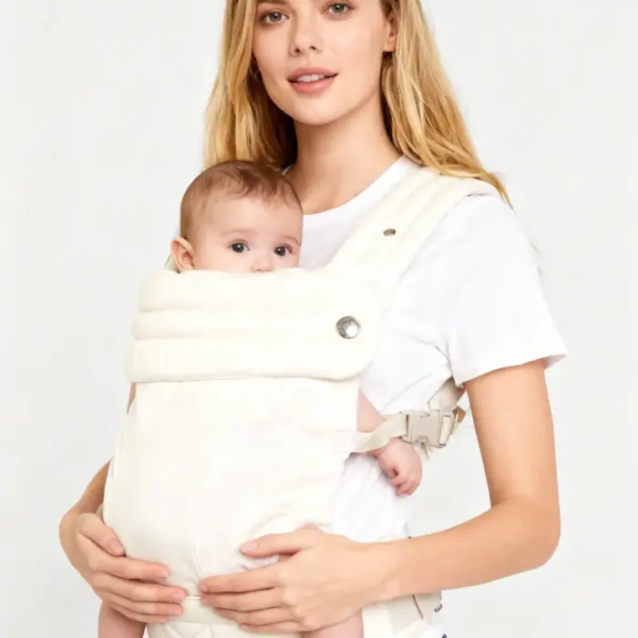 Padded Quilted Cotton Baby Carrier with Foldable Neck Support and Buckle Waist