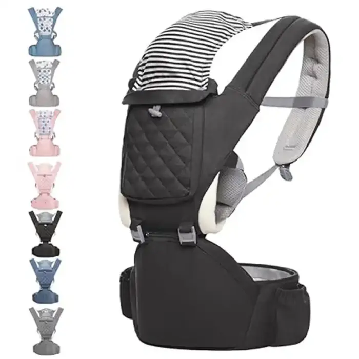 Polyester Hip Seat Carrier with Quilted Body Panel and Zippered Storage Pocket