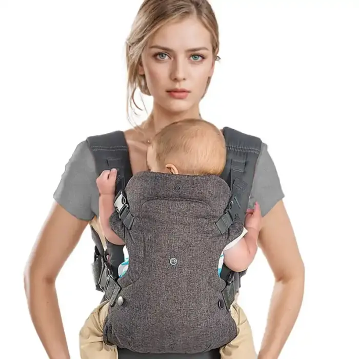 Textured Cotton-Linen Structured Baby Carrier with Detachable Hood — Newborn to Toddler